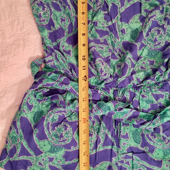 Lilly Pulitzer Strapless Romper w/ Pockets Blue w/ Green Elephants Size L - Picture 2 of 9